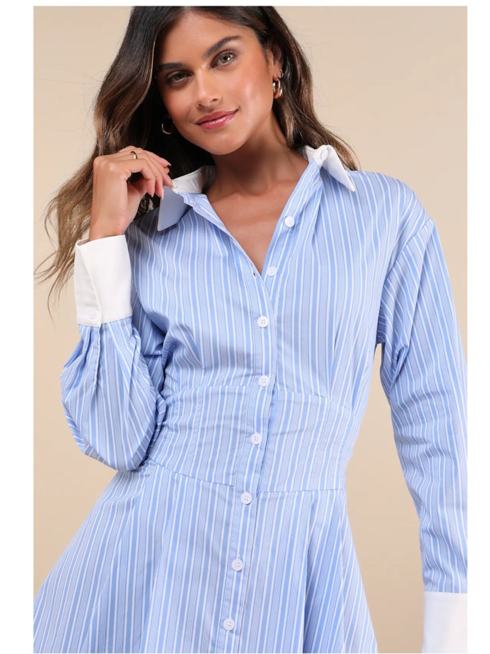 Lulus Suave Confidence Blue/White Striped Collared Button-Front Shirt Mini Dress - Picture 4 of 12